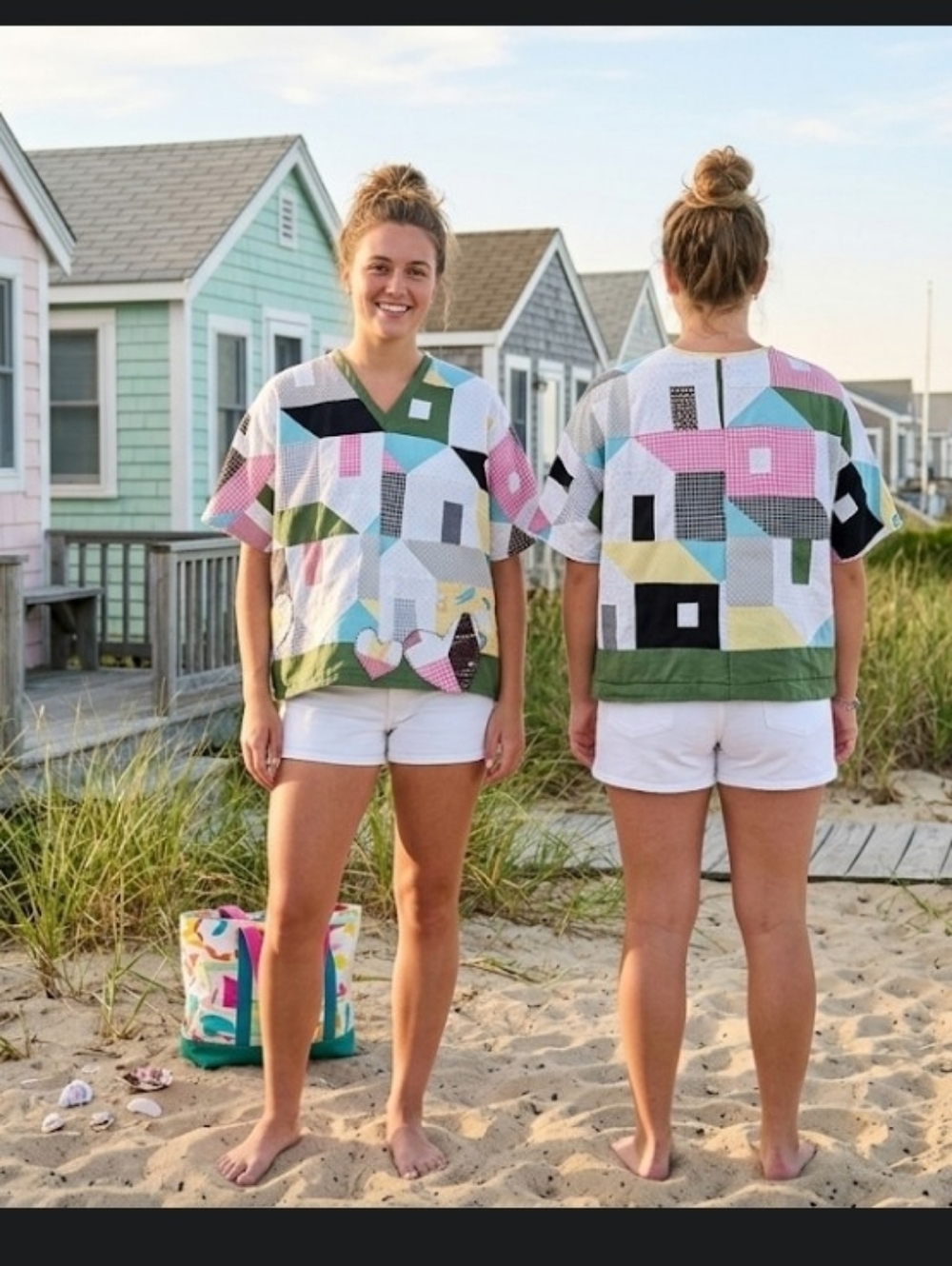 Upcycled Vtg Quilt-top "Cottages" One Sz Oversized Dont Throw It Out